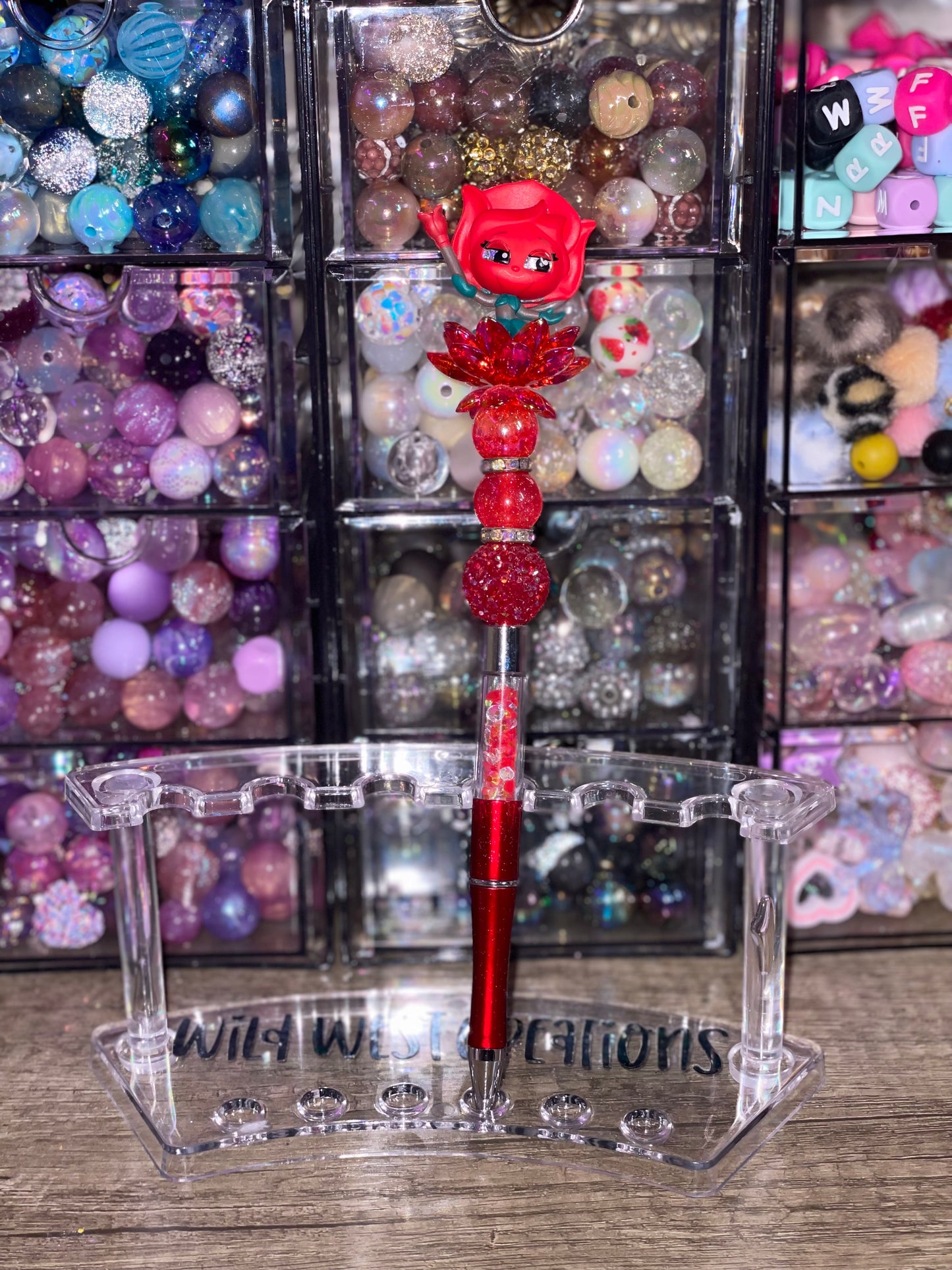 Rose w/ Lotus Rhinestone Filled Pen