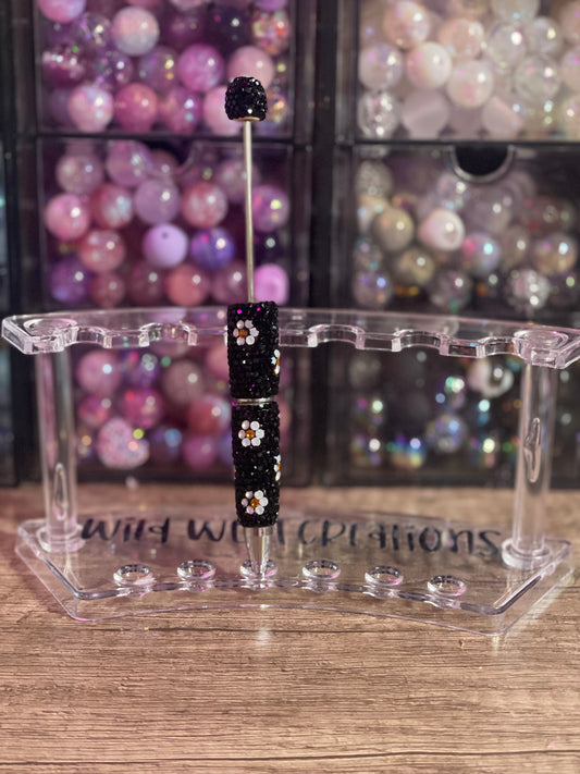 Black Flower Bling Pen